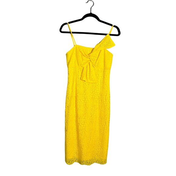 NWT Trina Turk Yellow Eyelet‎ Midi Dress Bow Detail Spaghetti Straps Size 0 - Picture 1 of 7